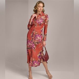 NWT Donna Karan Floral Long Sleeve Dress